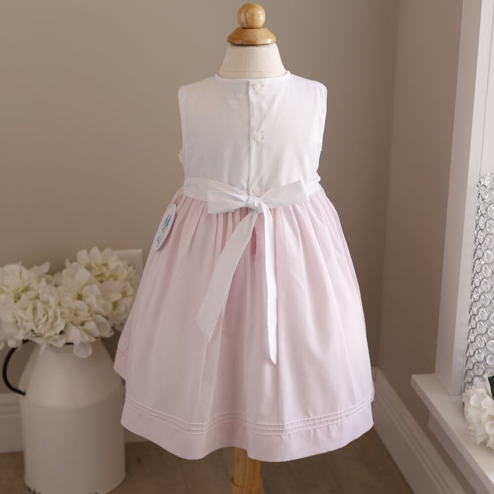 Smocked Pink & White Dress Embroidery Pin Tucks Luli & Me Spring Summer NWT - Picture 5 of 6